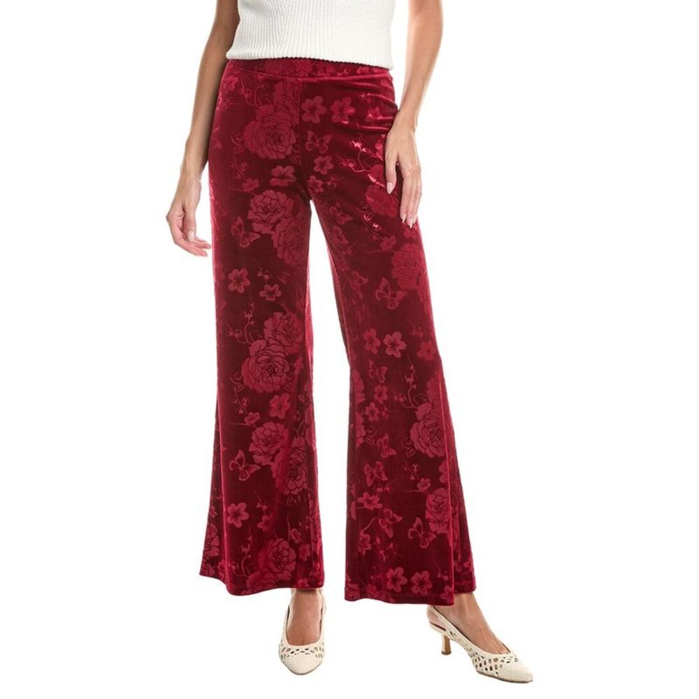 Johnny Was Womens  Embossed Stretch Velvet Wide Leg Pant, Red